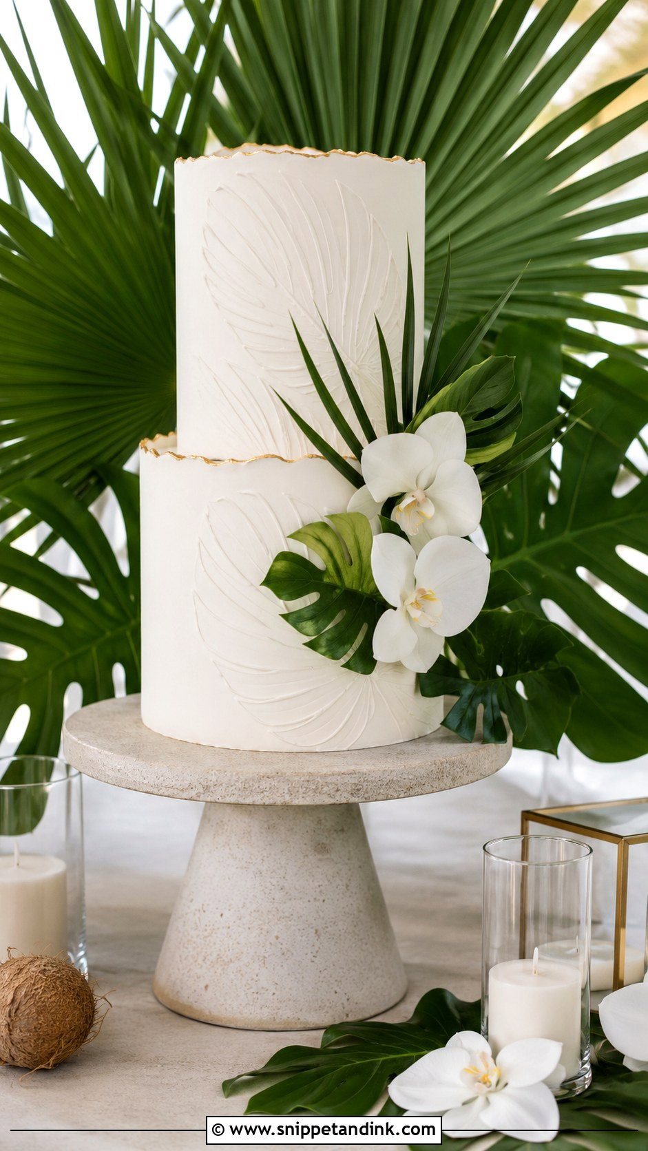 Palm Leaf Wedding Cake - Snippet and Ink - 25 Tropical Beach Wedding Cake Ideas