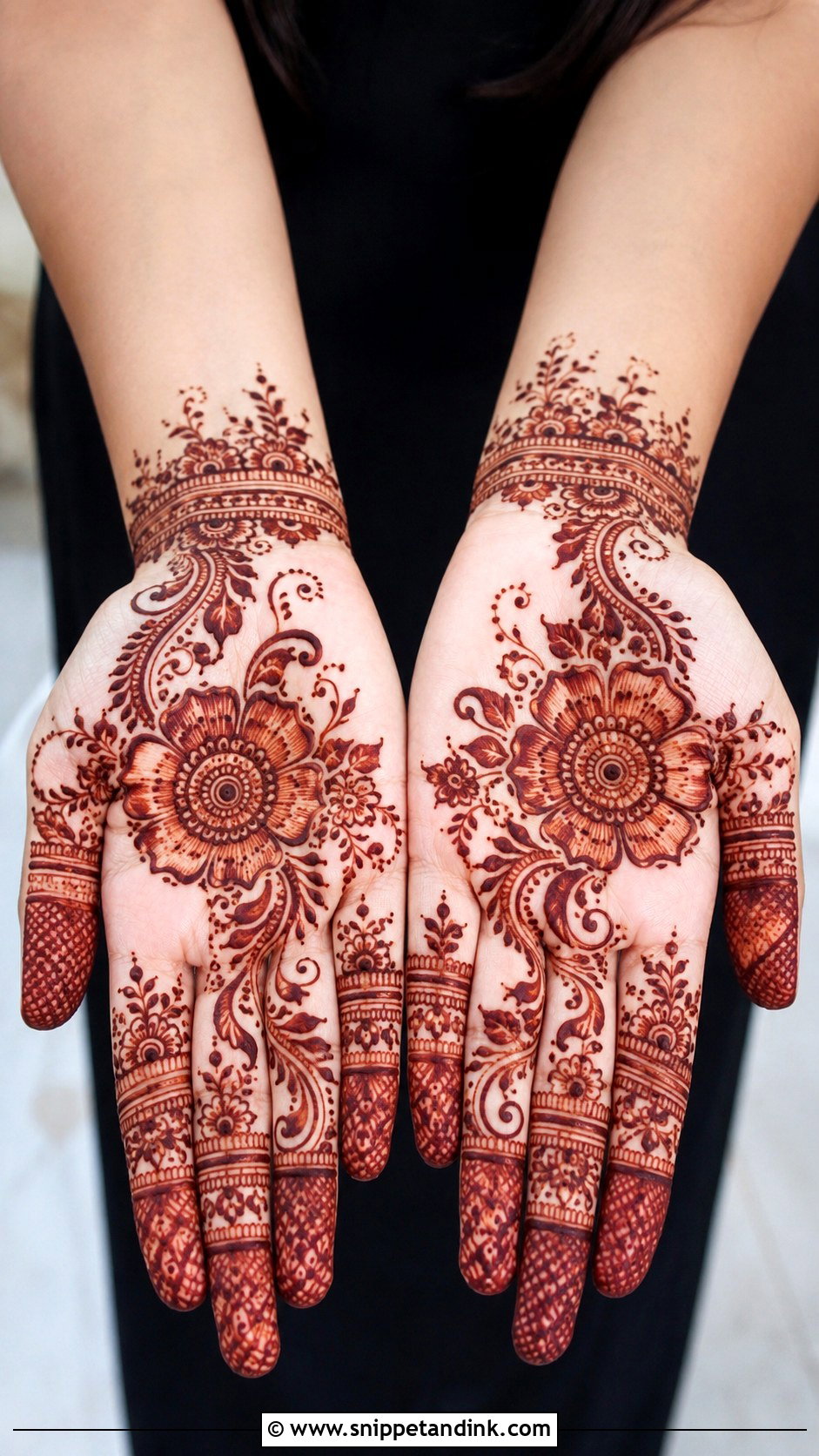 Palm Mehndi Design With Floral Pattern - Snippet and Ink - 35 Mehndi Designs Book