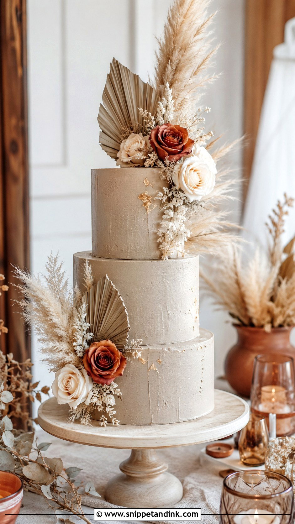 Pampas Grass Wedding Cake - Snippet and Ink - 20 Fall Wedding Cake Ideas