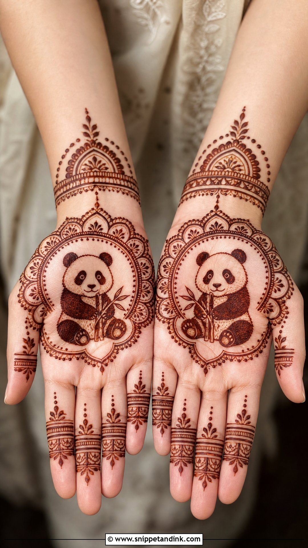 Panda Front Hand Mehndi Design - Snippet and Ink - 30 Panda Mehndi Design Ideas