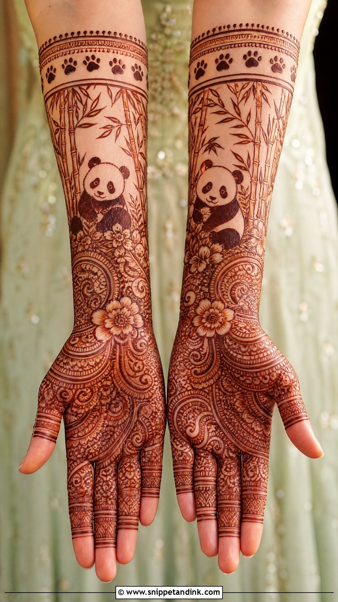 Panda Full Hand Mehndi Design - Snippet and Ink - 30 Panda Mehndi Design Ideas