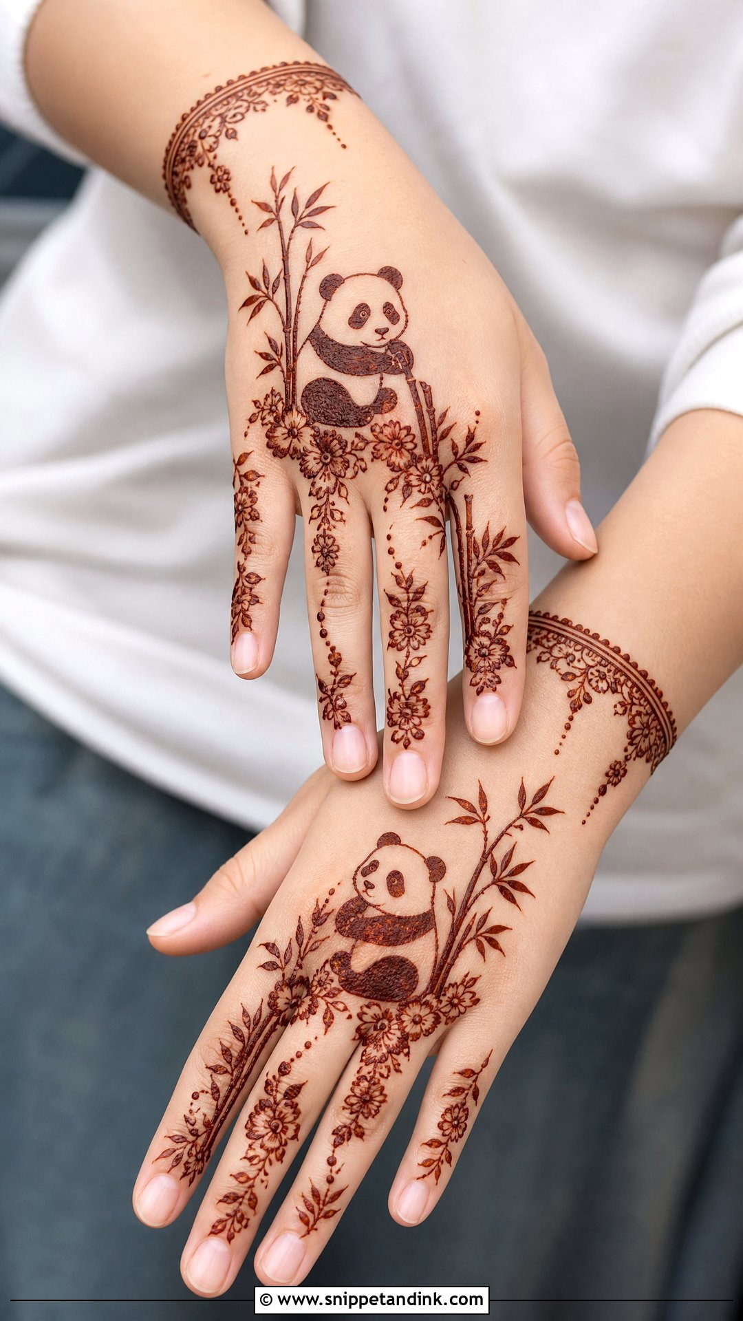 Panda Half Hand Mehndi Design - Snippet and Ink - 30 Panda Mehndi Design Ideas