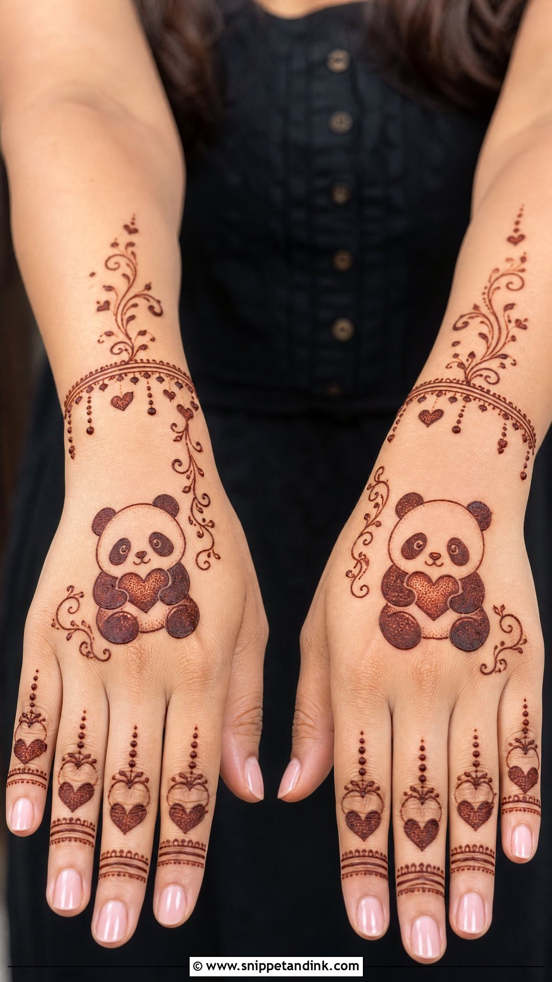 Panda Heart Mehndi Design - Snippet and Ink - 30 Panda Mehndi Design Ideas