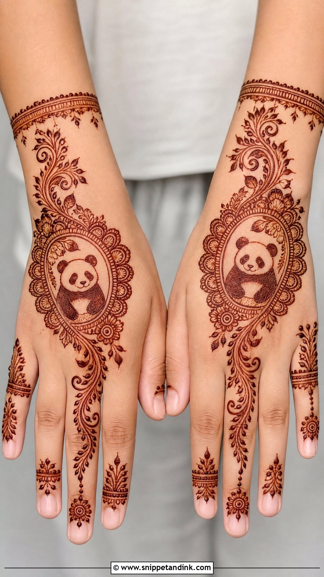 Panda Indo Arabic Mehndi Design - Snippet and Ink - 30 Panda Mehndi Design Ideas