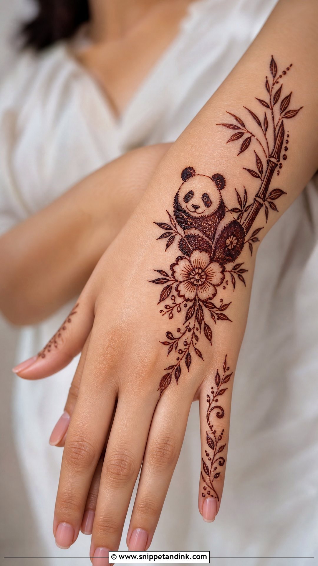 Panda Side Hand Mehndi Design - Snippet and Ink - 30 Panda Mehndi Design Ideas