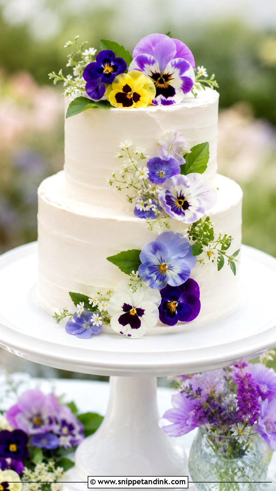 Pansy Wedding Cake With Fresh Flowers - Snippet and Ink - 20 Pansy Wedding Cake Ideas