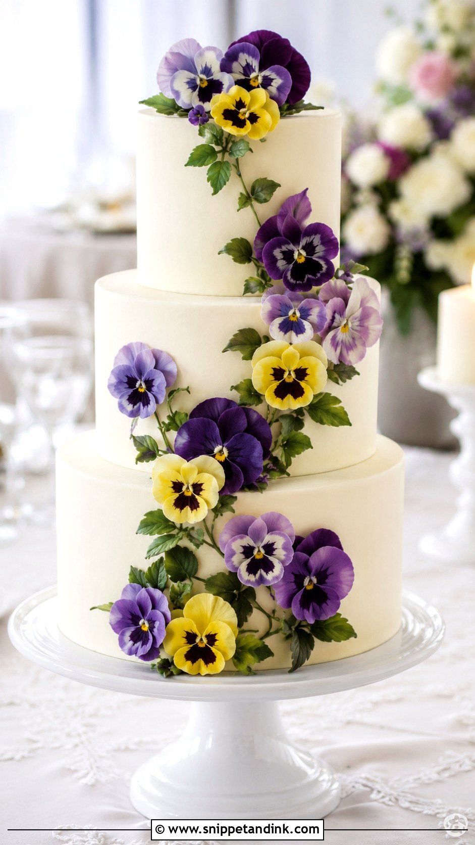Pansy Wedding Cake With Sugar Flowers - Snippet and Ink - 20 Pansy Wedding Cake Ideas