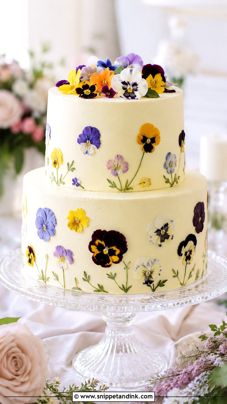 Pansy Wedding Cake - Snippet and Ink - 20 Edible Flowers on Cake Ideas for Wedding