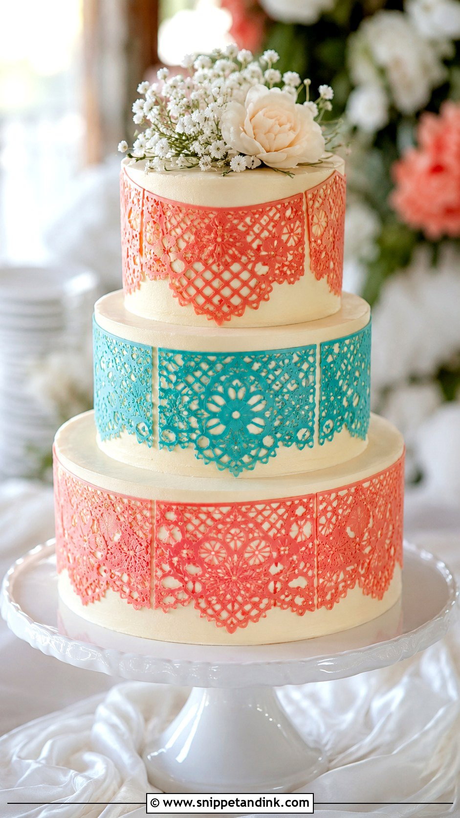 Papel Picado Wedding Cake - Snippet and Ink - 20 Mexican Inspired Wedding Cake Ideas