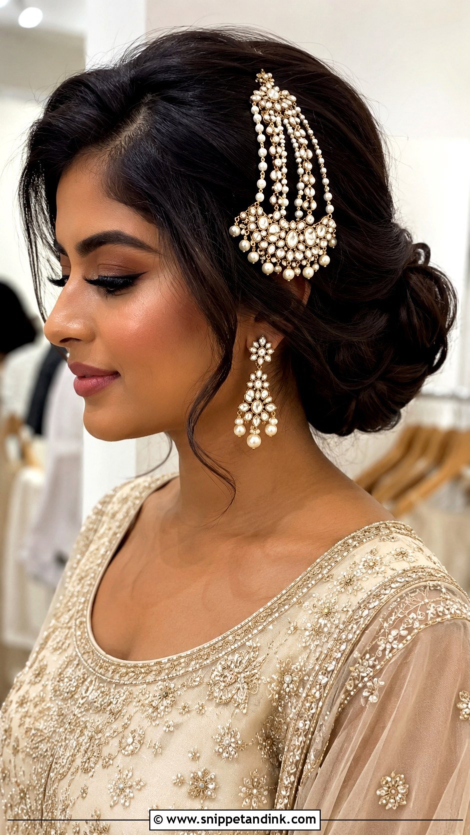 Passa With Side Part Bridal Bun - Snippet and Ink - 15 Indian Bridal Hair Accessories