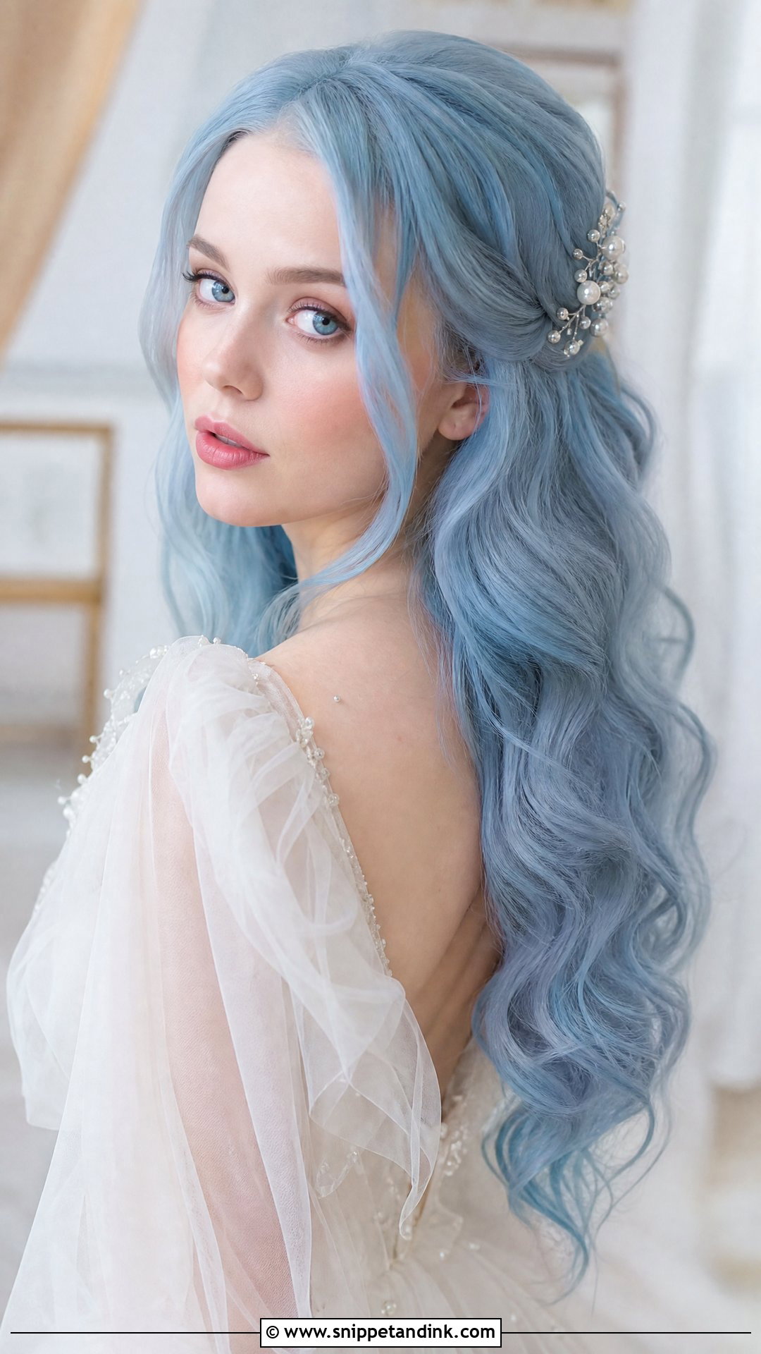 Pastel Blue Bridal Waves - Snippet and Ink - 15 Blue Hair Bride Ideas
