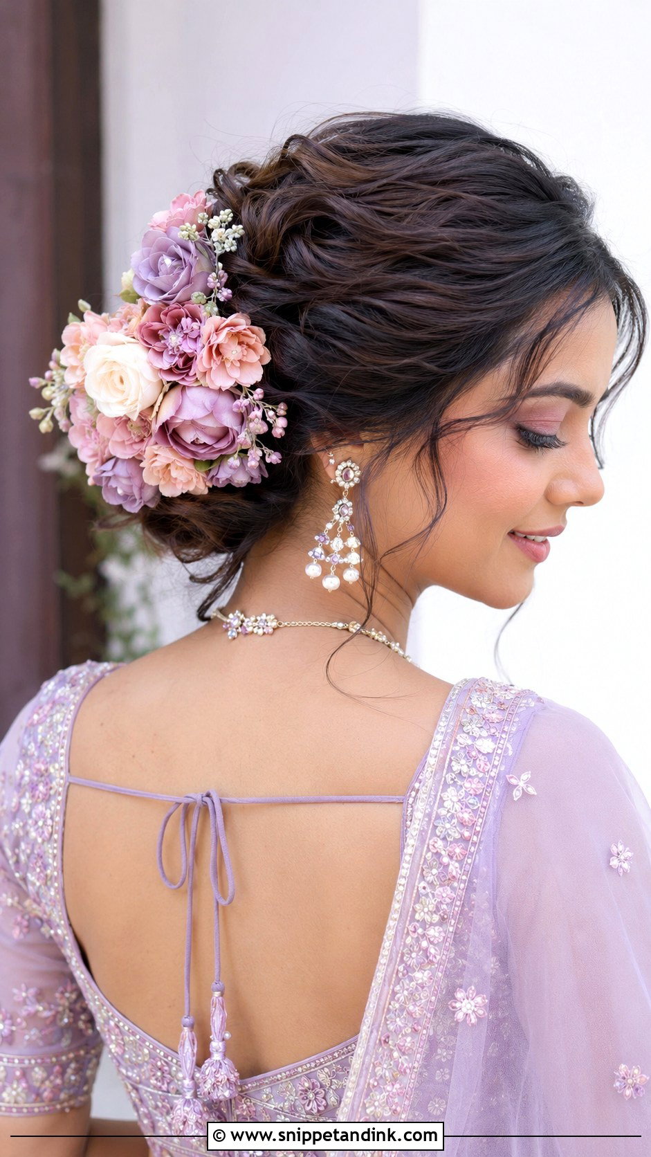 Pastel Faux Flower Updo - Snippet and Ink - 20 South Indian Bridal Wedding Hairstyles