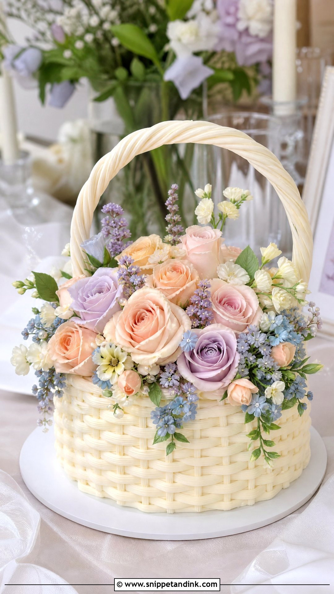 Pastel Flower Basket Wedding Cake - Snippet and Ink - 25 Flower Basket Cake Ideas for Wedding