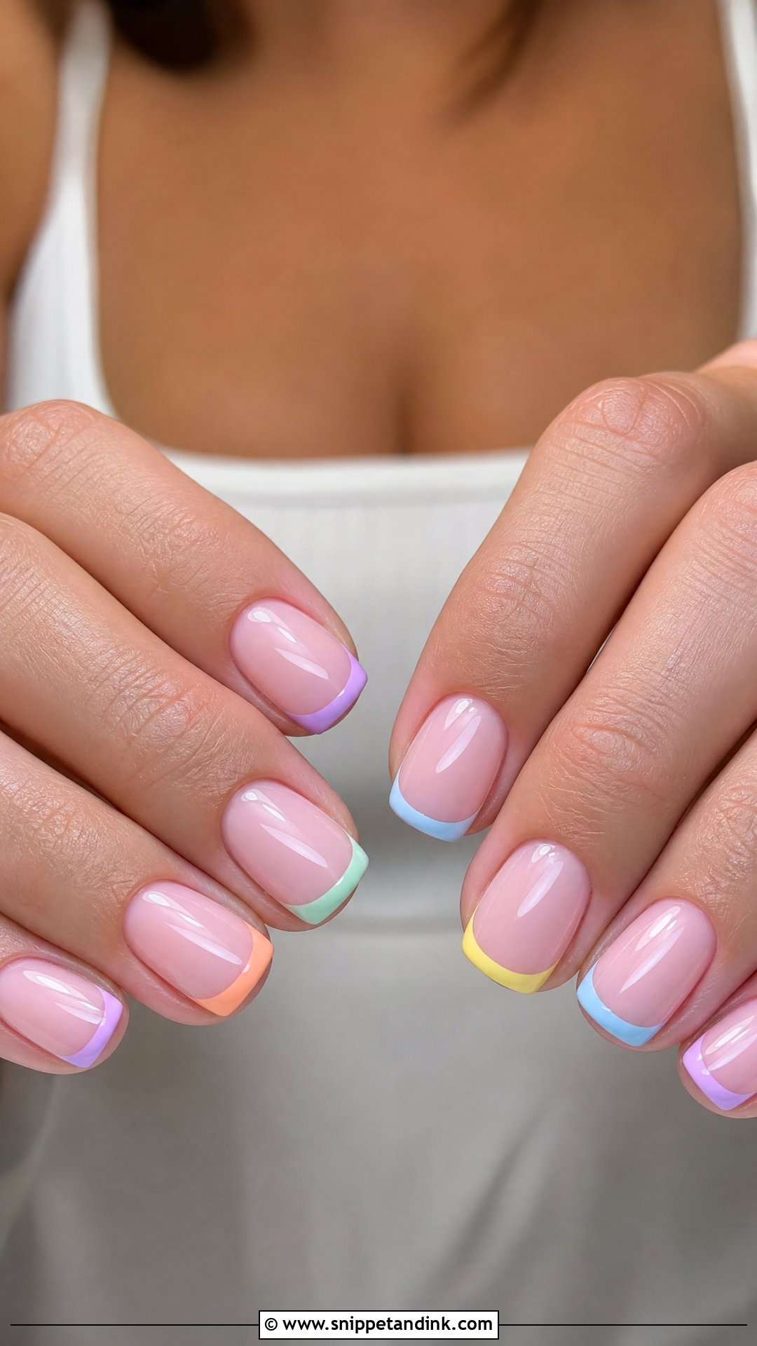 Pastel French Tip Wedding Guest Nails - Snippet and Ink - 25 Wedding Guest Nail Ideas