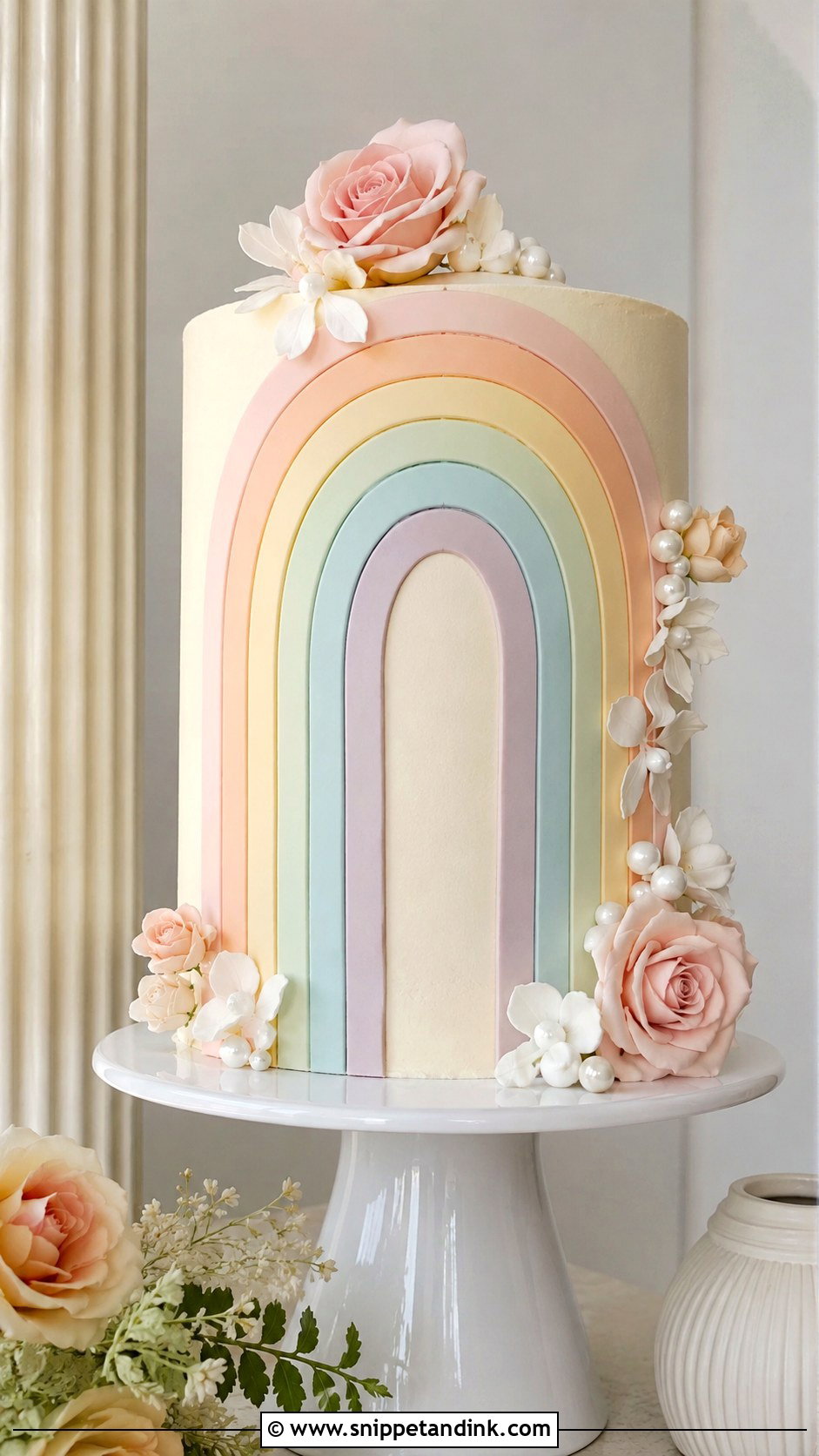 Pastel Rainbow Arch Wedding Cake - Snippet and Ink - 25 Pastel Rainbow Wedding Cake Ideas