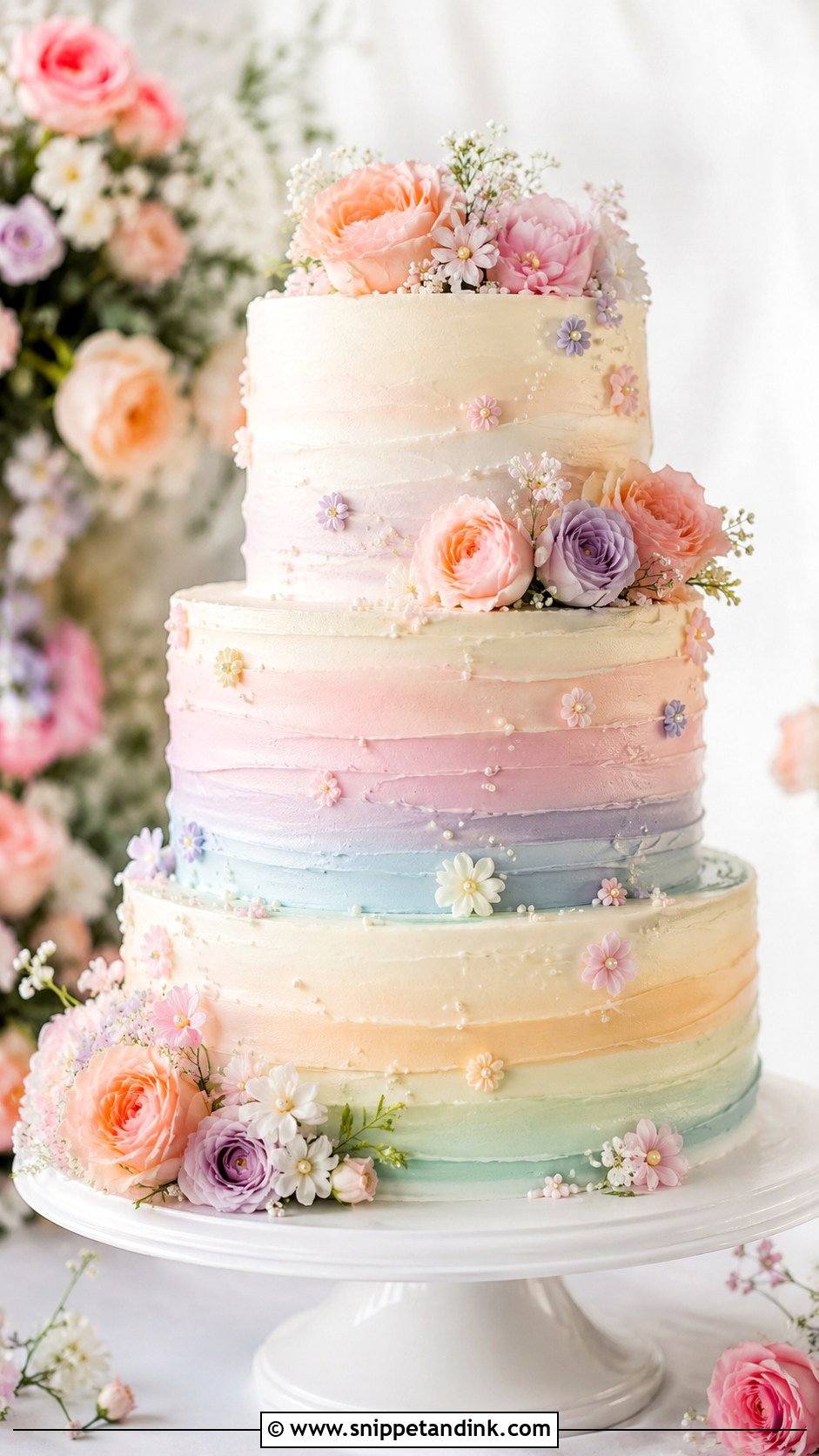 Pastel Rainbow Buttercream Wedding Cake - Snippet and Ink - 25 Pastel Rainbow Wedding Cake Ideas