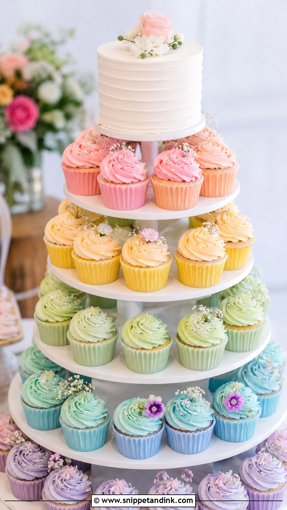 Pastel Rainbow Cupcake Wedding Cake - Snippet and Ink - 25 Pastel Rainbow Wedding Cake Ideas