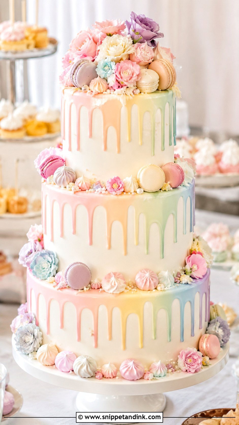 Pastel Rainbow Drip Wedding Cake - Snippet and Ink - 25 Pastel Rainbow Wedding Cake Ideas