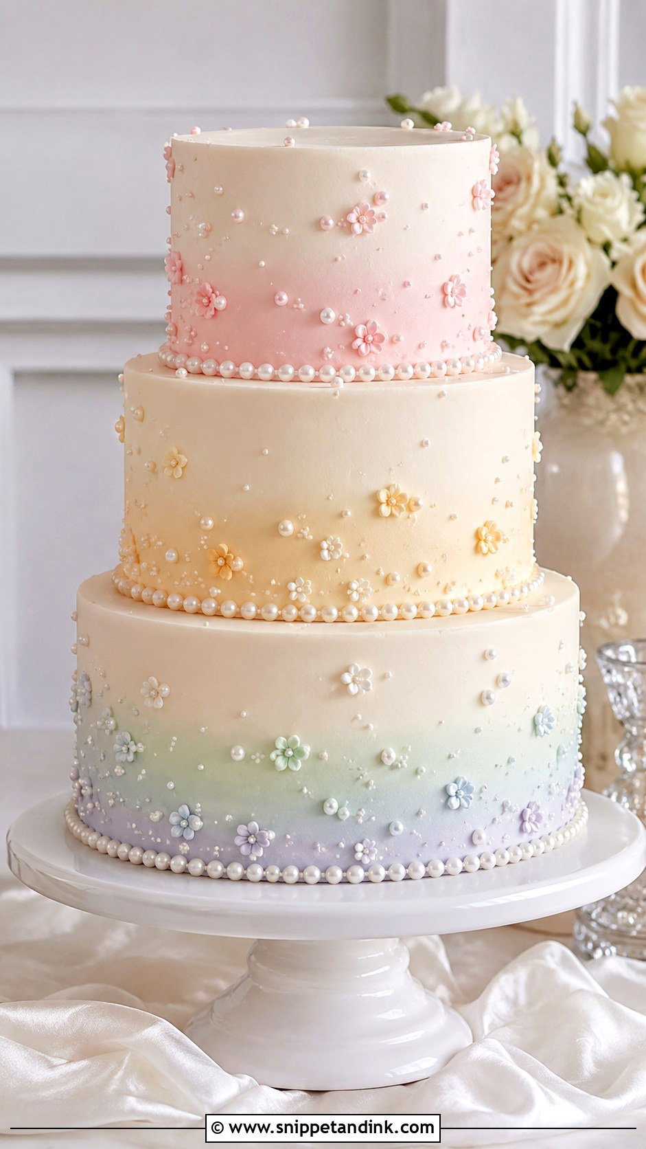 Pastel Rainbow Floral Cascade Wedding Cake - Snippet and Ink - 25 Pastel Rainbow Wedding Cake Ideas