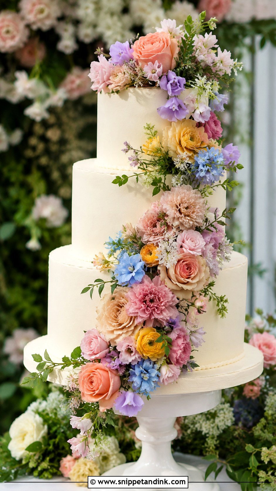 Pastel Rainbow Floral Wedding Cake - Snippet and Ink - 25 Pastel Rainbow Wedding Cake Ideas