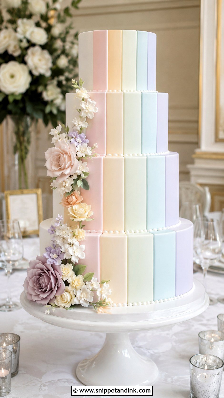 Pastel Rainbow Fondant Wedding Cake - Snippet and Ink - 25 Pastel Rainbow Wedding Cake Ideas