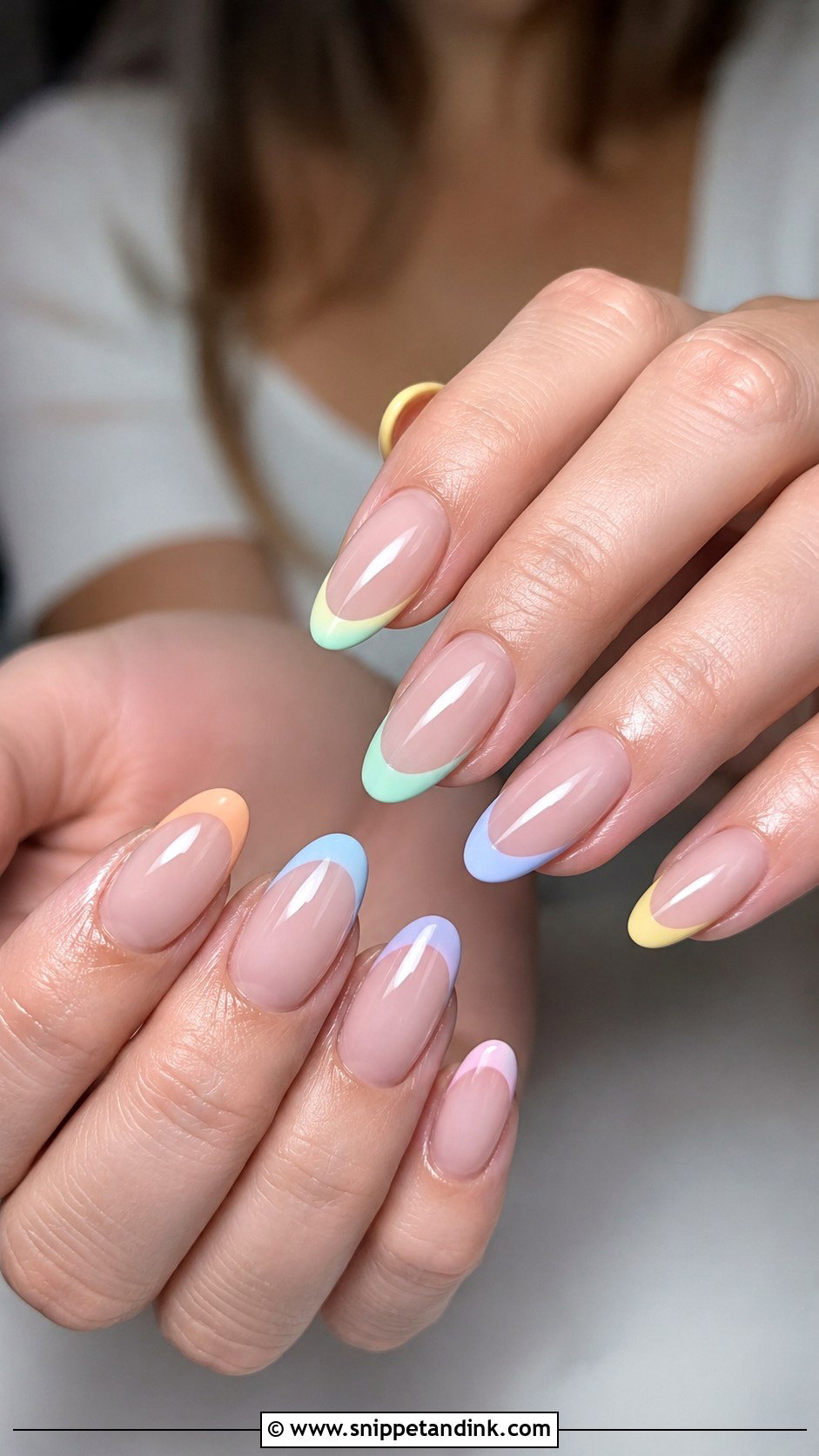 Pastel Rainbow French Wedding Nails - Snippet and Ink - 20 Colorful Wedding Nails
