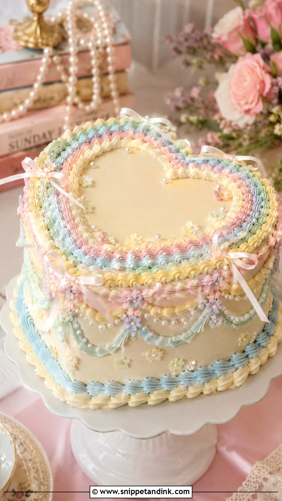Pastel Rainbow Heart Wedding Cake - Snippet and Ink - 25 Pastel Rainbow Wedding Cake Ideas