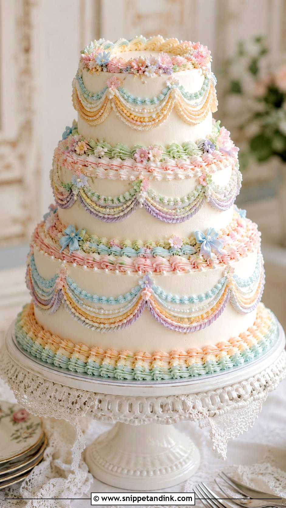 Pastel Rainbow Lambeth Wedding Cake - Snippet and Ink - 25 Pastel Rainbow Wedding Cake Ideas