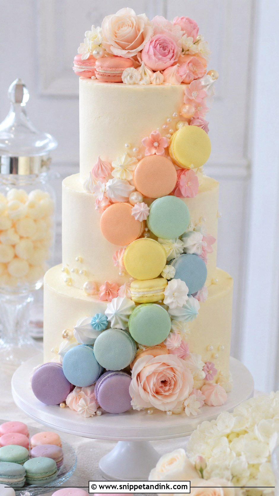 Pastel Rainbow Macaron Wedding Cake - Snippet and Ink - 25 Pastel Rainbow Wedding Cake Ideas