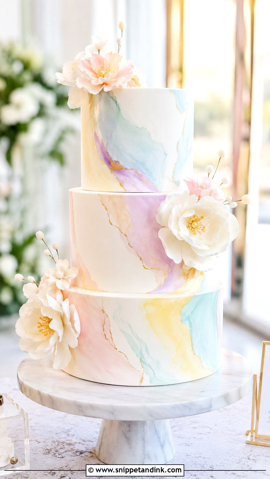 Pastel Rainbow Marble Wedding Cake - Snippet and Ink - 25 Pastel Rainbow Wedding Cake Ideas
