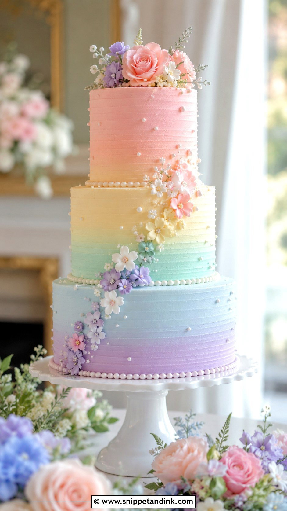 Pastel Rainbow Ombre Wedding Cake - Snippet and Ink - 25 Pastel Rainbow Wedding Cake Ideas