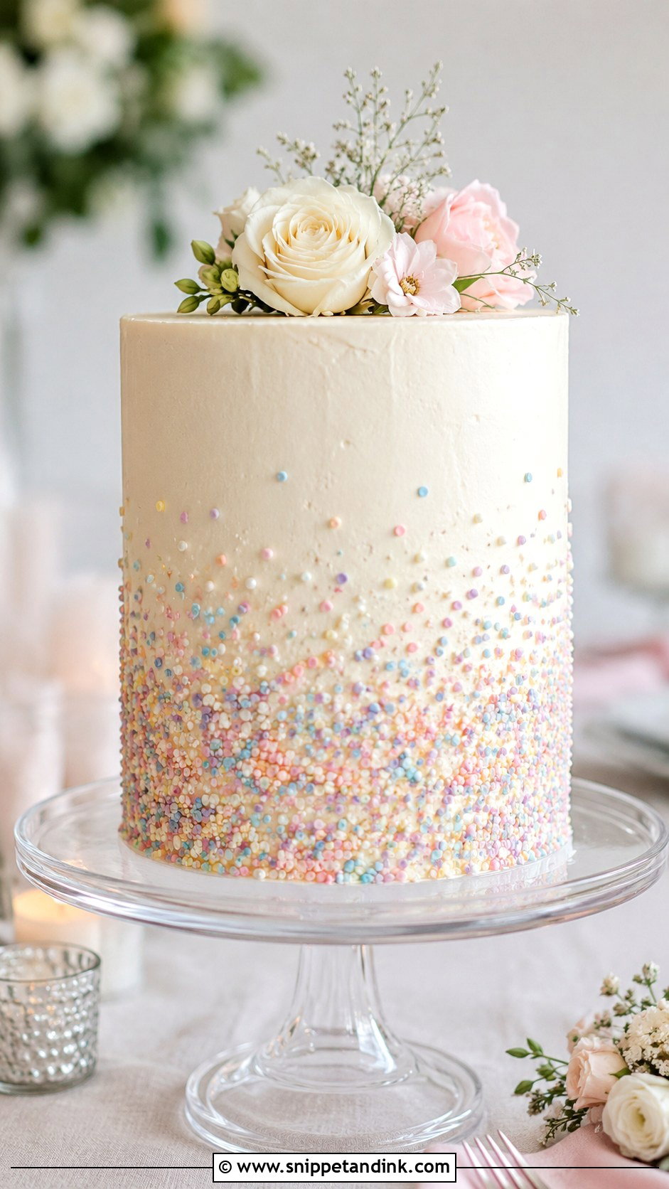 Pastel Rainbow Sprinkle Wedding Cake - Snippet and Ink - 25 Pastel Rainbow Wedding Cake Ideas