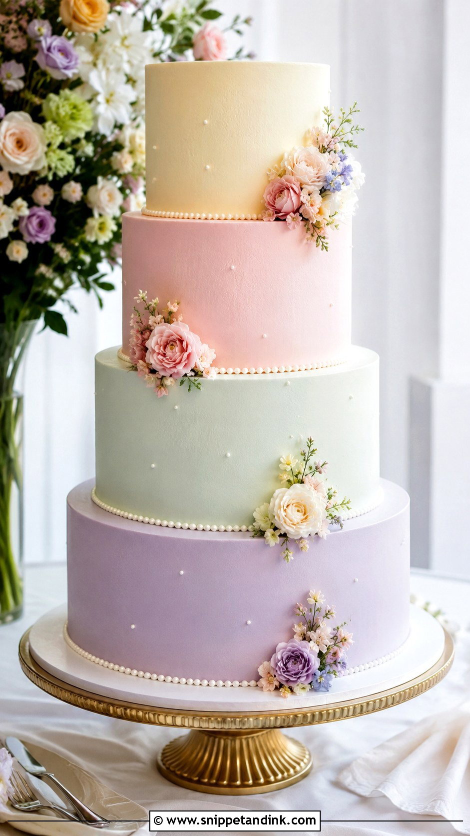 Pastel Rainbow Tiered Wedding Cake - Snippet and Ink - 25 Pastel Rainbow Wedding Cake Ideas