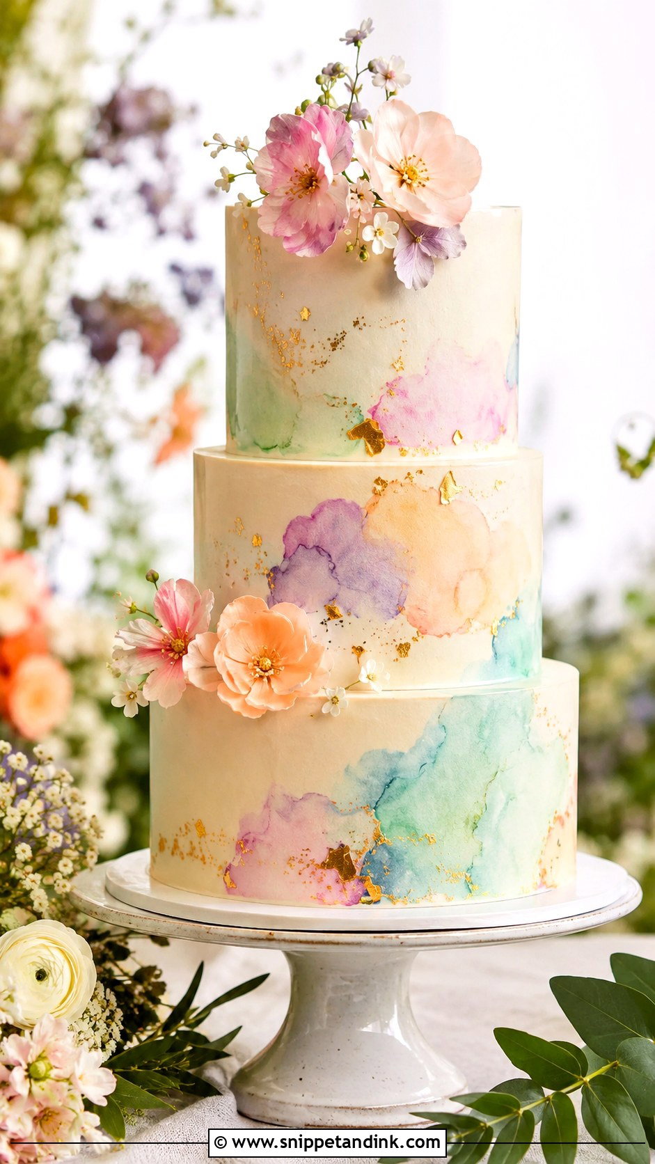 Pastel Rainbow Watercolor Wedding Cake - Snippet and Ink - 25 Pastel Rainbow Wedding Cake Ideas