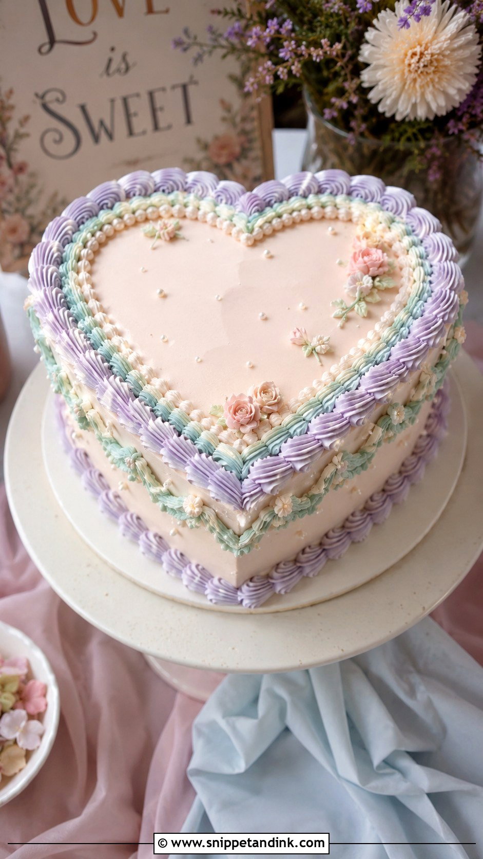 Pastel Retro Heart Wedding Cake - Snippet and Ink - 30 Retro Heart Wedding Cake Ideas