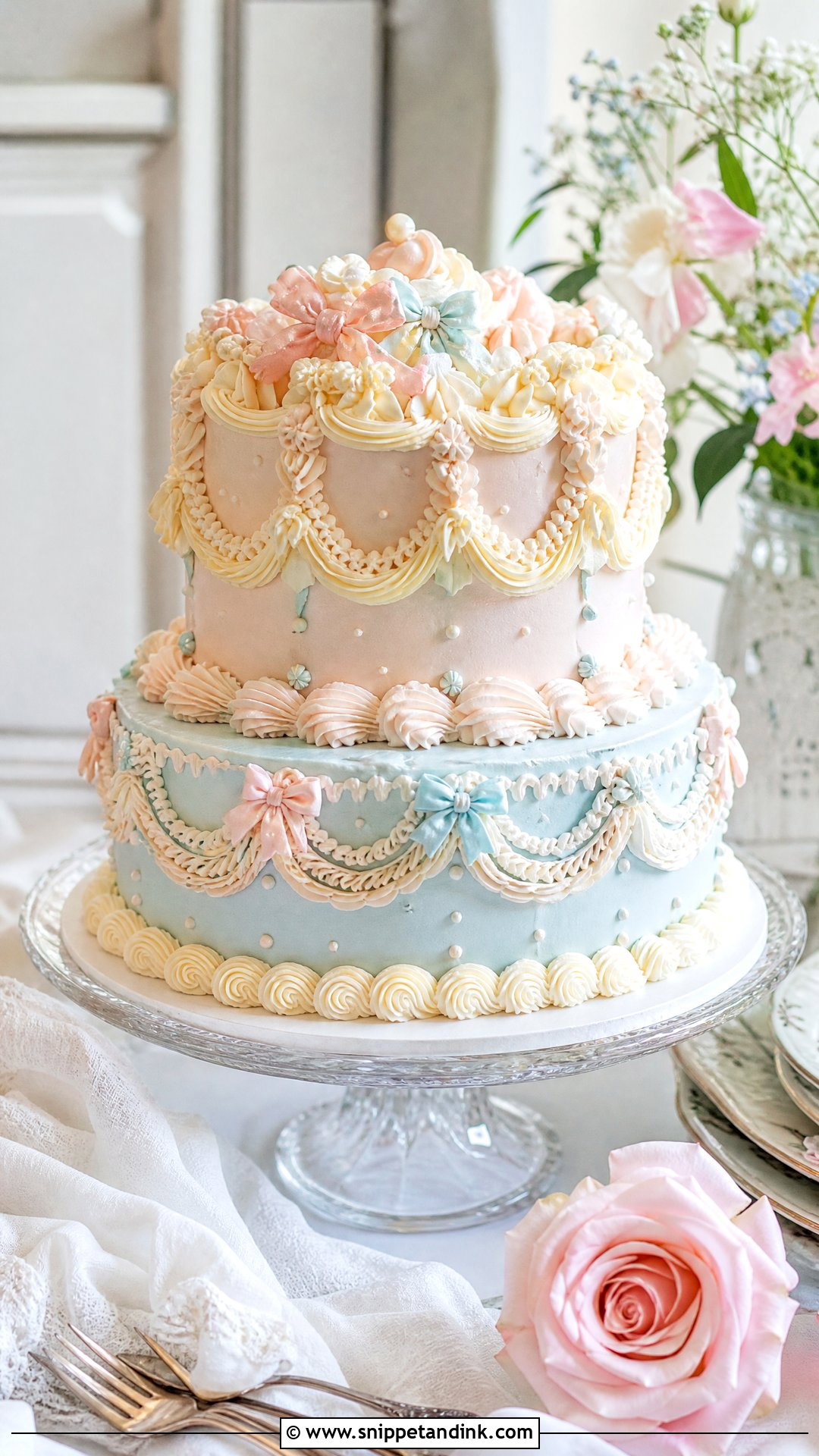 Pastel Vintage Wedding Cake - Snippet and Ink - 20 Whimsical Wedding Cakes