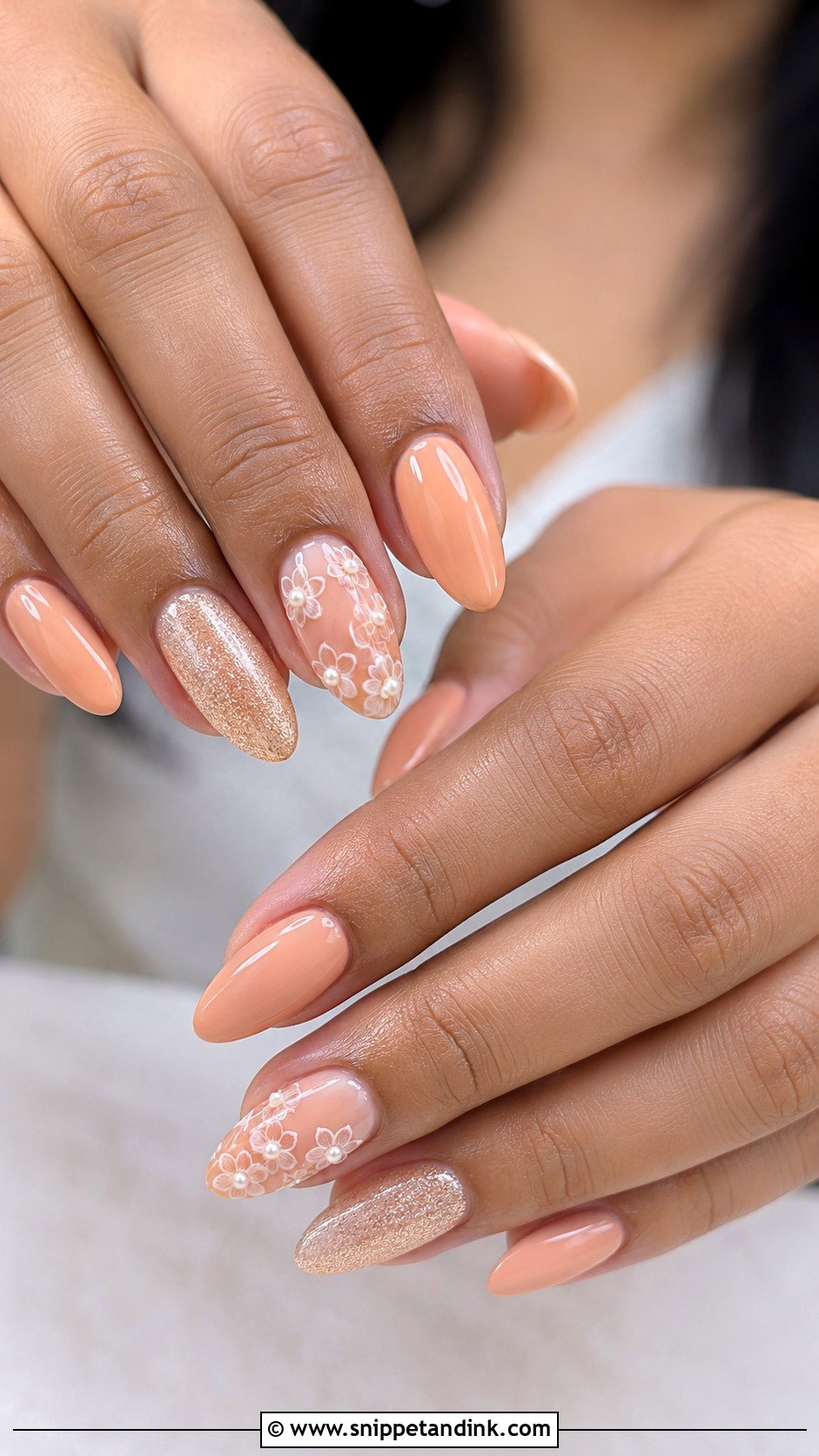 Peach Bridal Engagement Nails - Snippet and Ink - 20 Indian Nail Art for Engagement Brides Ideas