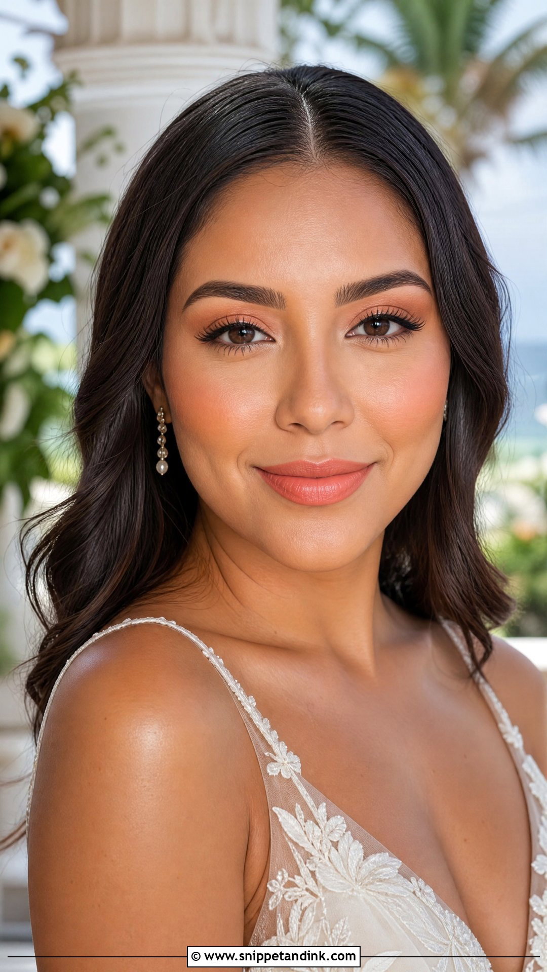 Peach Bridal Makeup With Coral Lip - Snippet and Ink - 20 Peachy Bridal Makeup Ideas