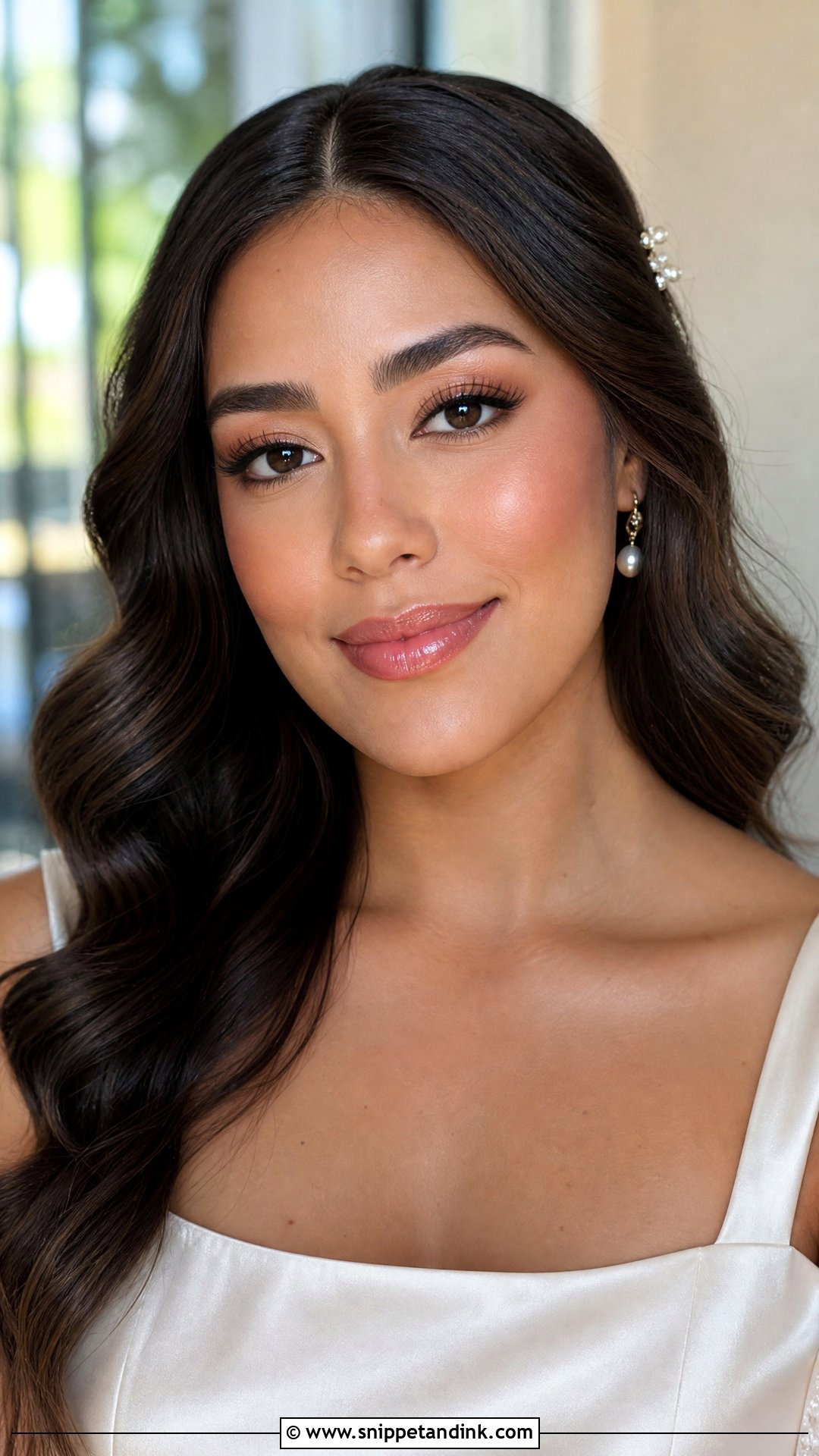 Peach Bridal Makeup With Glossy Lips - Snippet and Ink - 20 Peachy Bridal Makeup Ideas