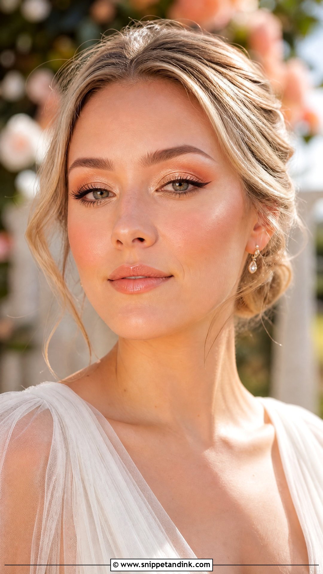 Peach Bridal Makeup With Winged Eyeliner - Snippet and Ink - 20 Bridal Makeup Winged Eyeliner Ideas