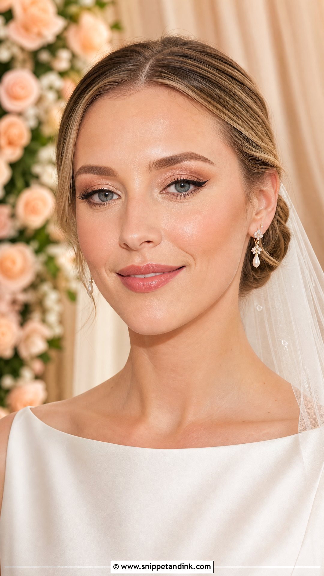Peach Bridal Makeup With Winged Liner - Snippet and Ink - 20 Peach Bridal Makeup Ideas