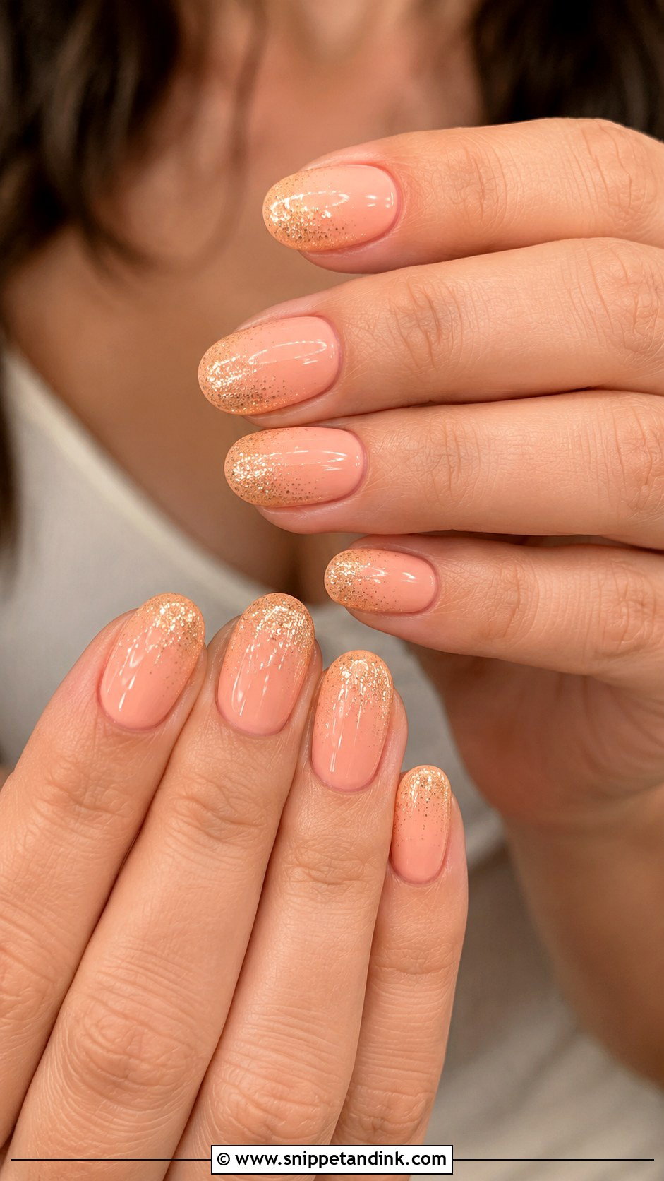 Peach Bridesmaid Nails With Gold Glitter - Snippet and Ink - 20 Indian Wedding Nails Bridesmaid