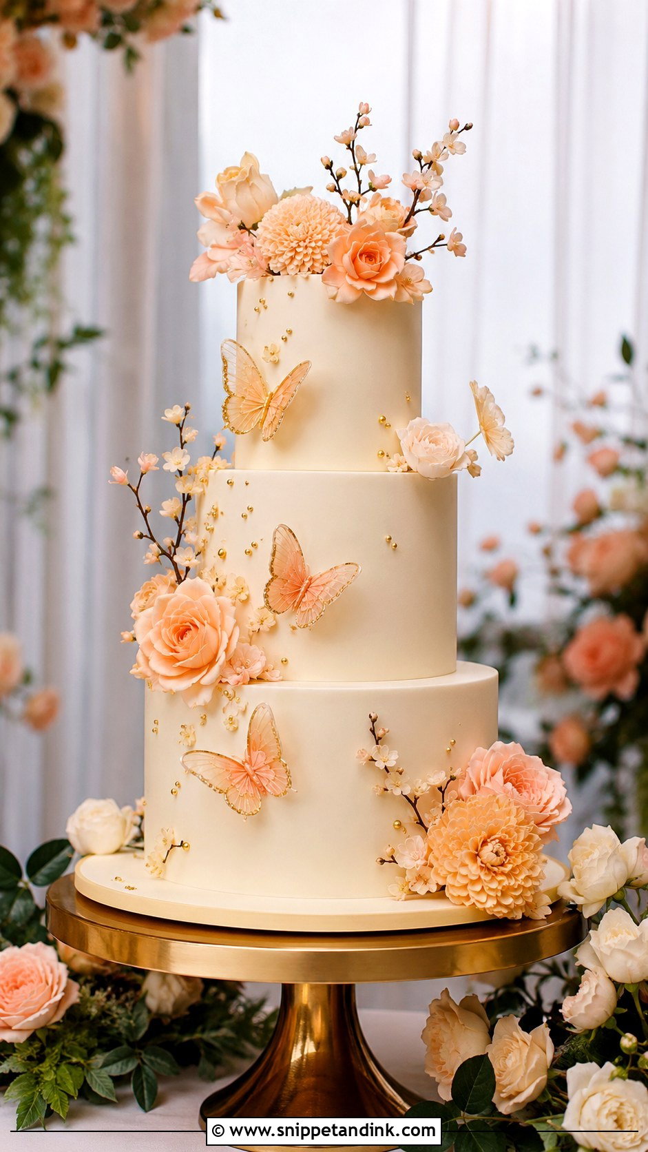 Peach Flower Butterfly Wedding Cake - Snippet and Ink - 20 Flower Butterfly Cake Ideas for Wedding