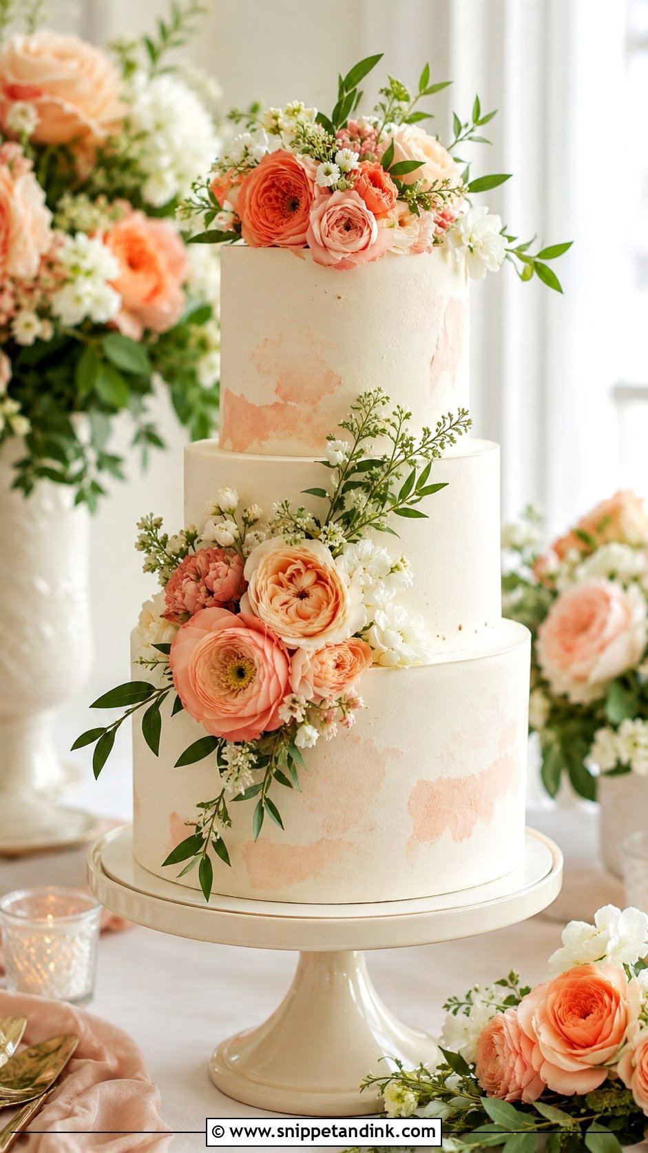 Peach Flower Wedding Cake - Snippet and Ink - 20 Wedding Cake Ideas with Pastel Flowers