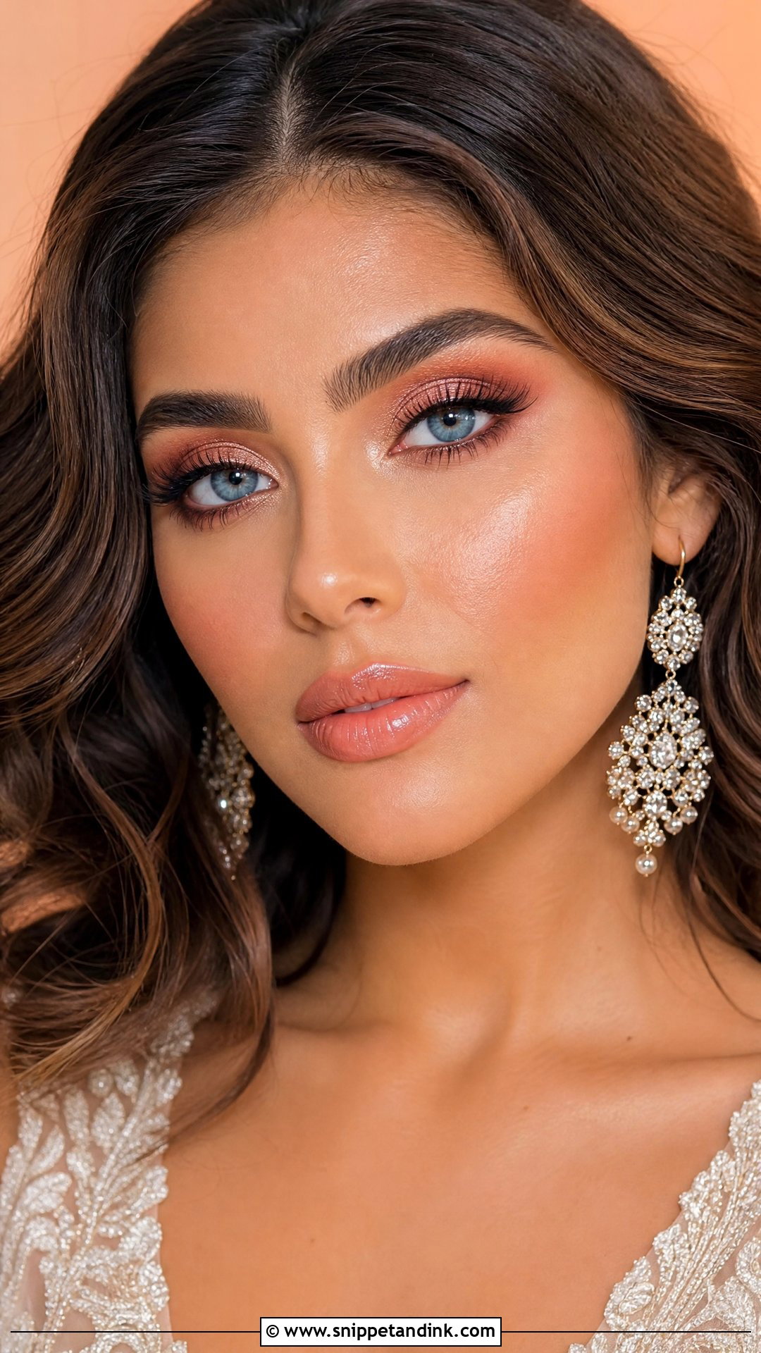 Peach Glam Wedding Makeup For Blue Eyes - Snippet and Ink - 25 Full Glam Wedding Makeup for Blue Eyes