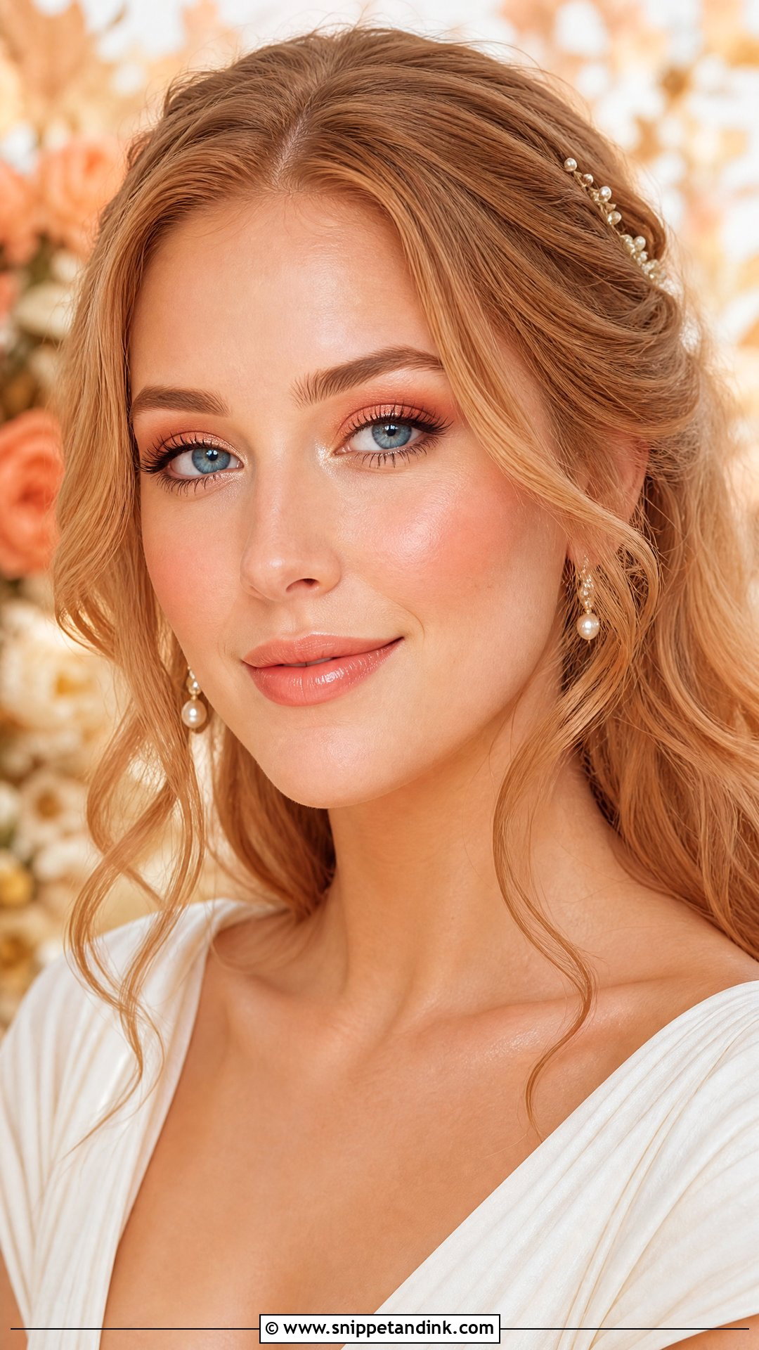 Peach Glow Wedding Makeup For Blue Eyes - Snippet and Ink - 20 Fall Wedding Makeup for Bride Blue Eyes