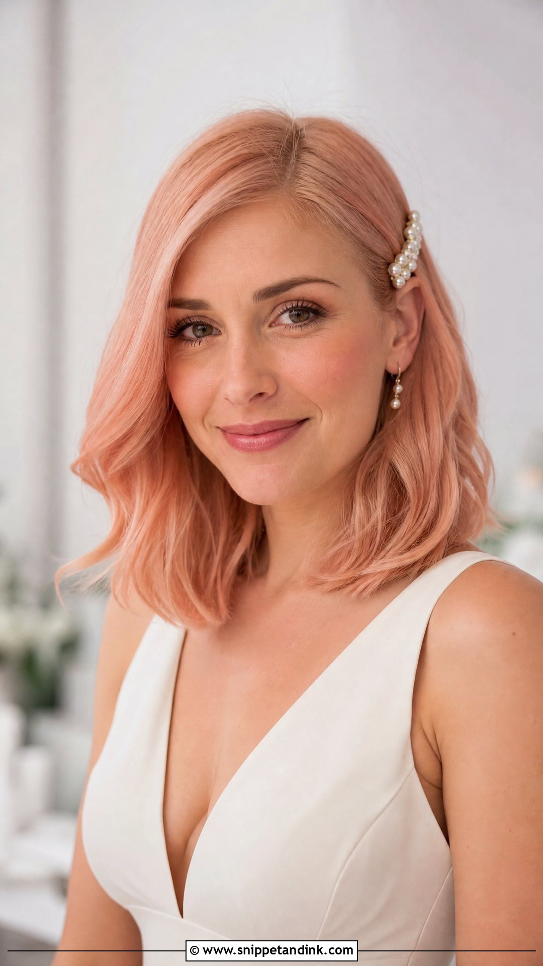 Peach Pink Wedding Lob - Snippet and Ink - 20 Pink Hair Wedding Ideas