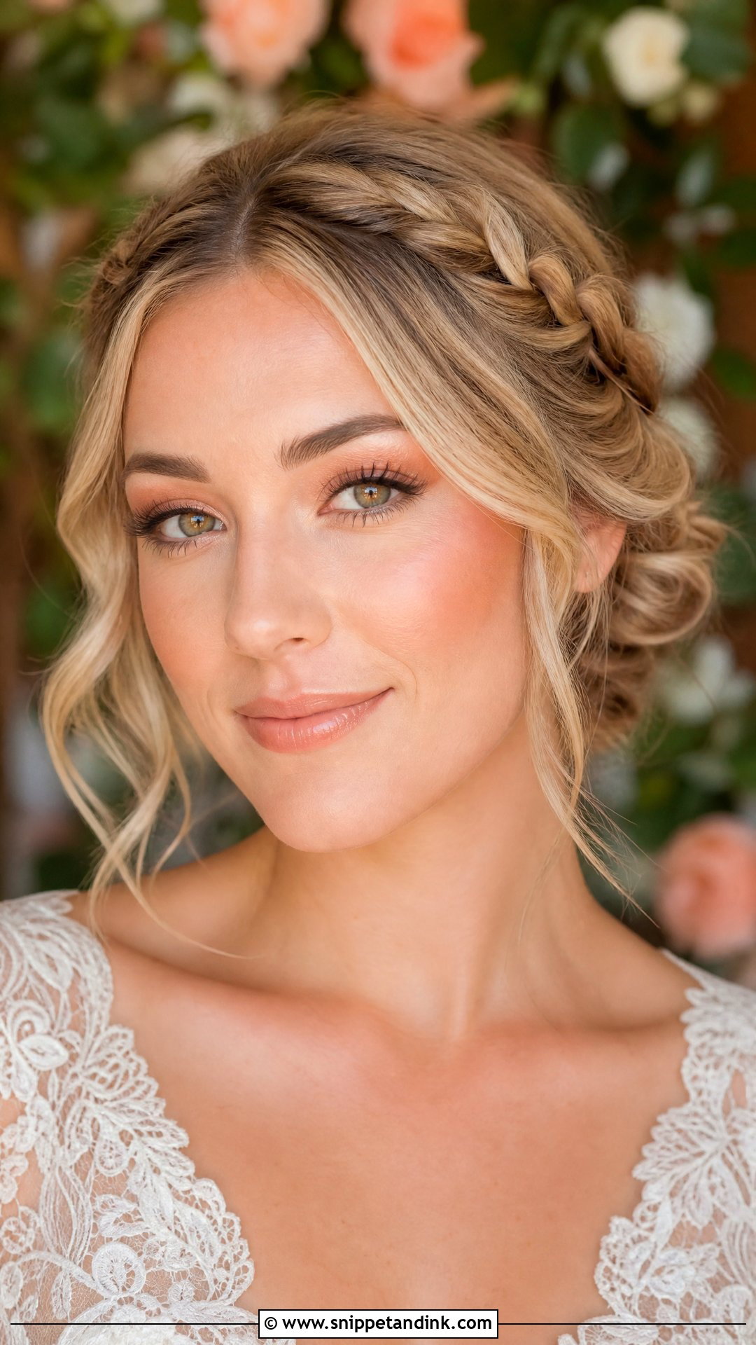Peach Wedding Makeup With Braided Updo - Snippet and Ink - 20 Wedding Makeup and Hair Ideas