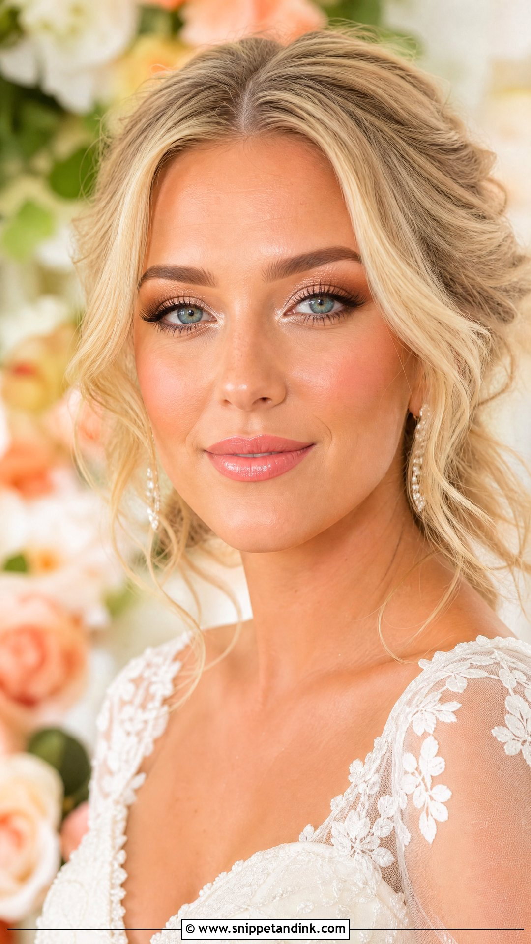 Peachy Pink Bridal Lip Combo With Soft Bronze Makeup - Snippet and Ink - 25 Bridal Lip Combo Ideas