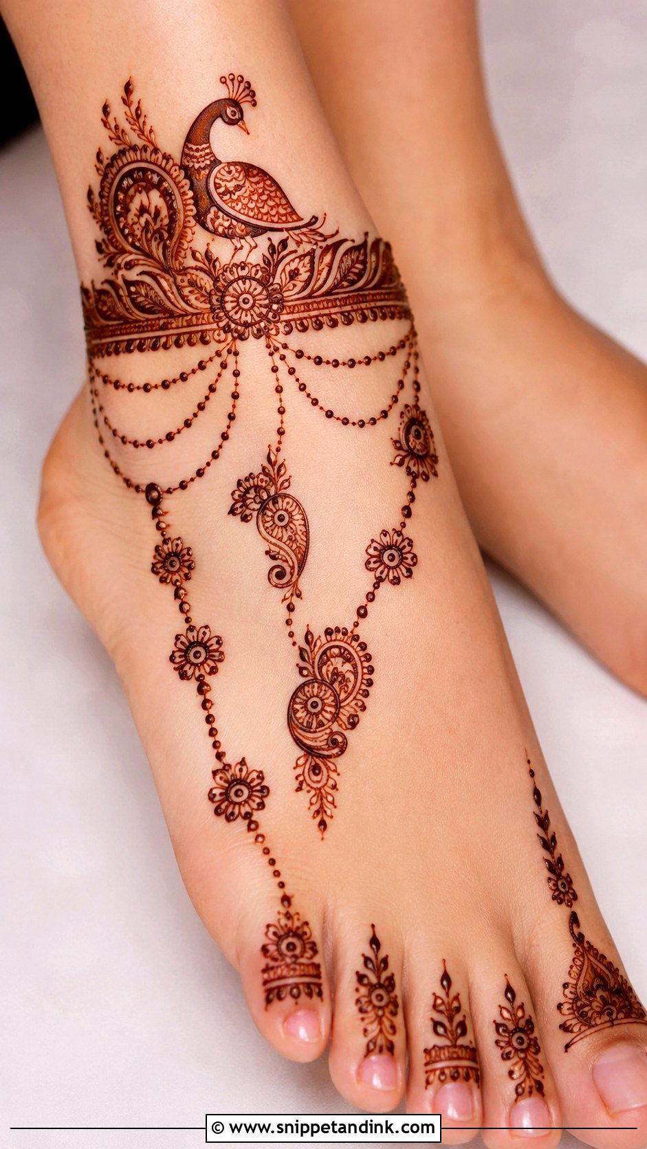Peacock Anklet Mehndi Design - Snippet and Ink - 35 Peacock Mehndi Designs